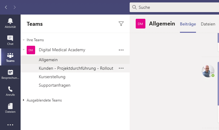 Microsoft Teams Übersicht der Kanäle / Digitalisierungs tools