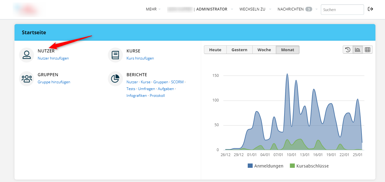 Digital Medical Academy Pflege e-learning Dashboard