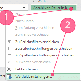 Übersicht gesamte Fortbildungsdauer Pflegekräfte - Wertfeldeinstellungen