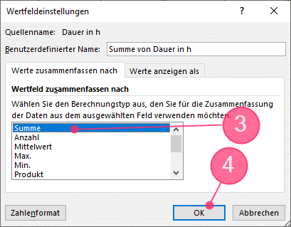 Übersicht gesamte Fortbildungsdauer Pflegekräfte - Wertfeldeinstellungen 2