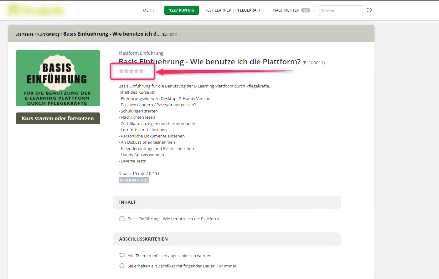 5 Sterne Skala Feedback Kurse